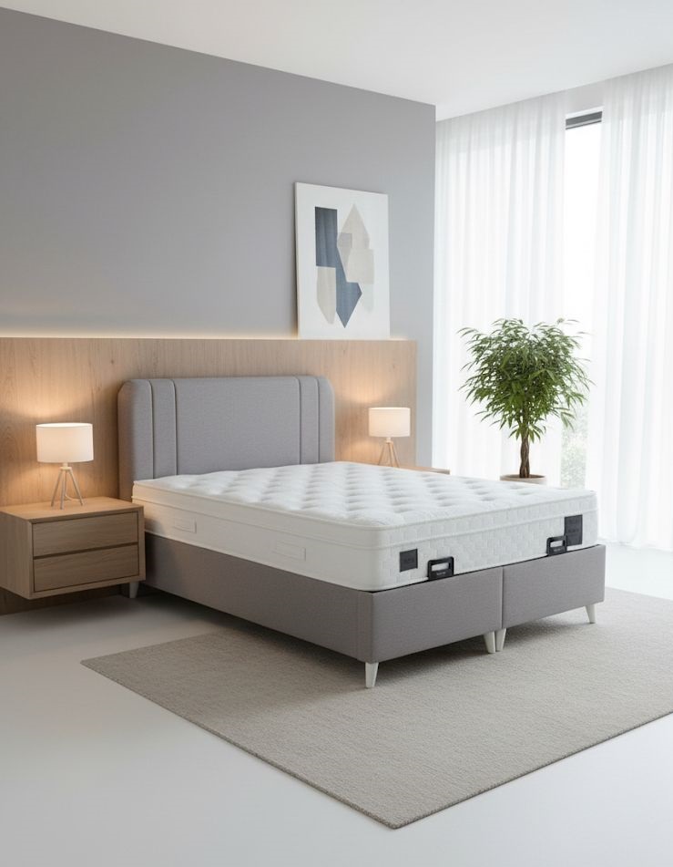 150X200 GRİ BAZA + YATAK + BAŞLIK