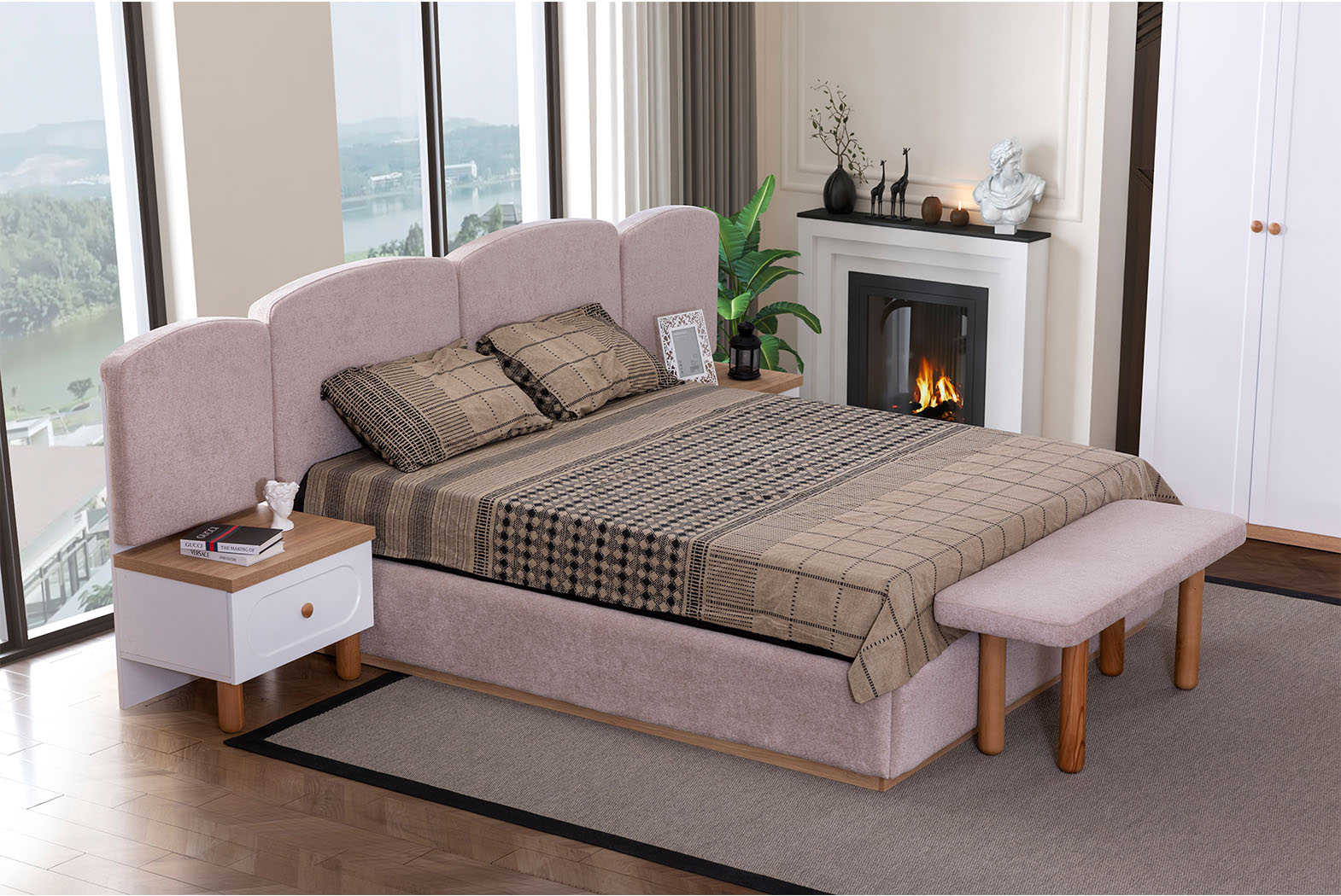 GARDOLAP+2 KOMİDİN+ŞİFONYER+AYNA+BAŞLIK